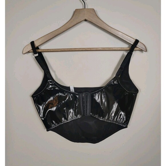Black Patent Faux Leather Corset Bustier Top Women’s M Boned Gothic Grunge Club - Picture 5 of 11